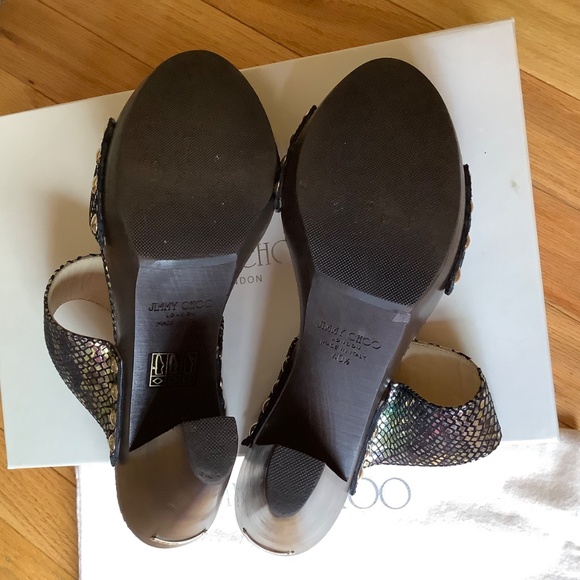 JIMMY CHOO ULRIKA Metallic Leather Studded Wooden Heel Slide Sandals SZ 40.5/9.5 - Picture 14 of 16